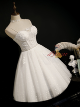 White Tulle Beading Homecoming Dress