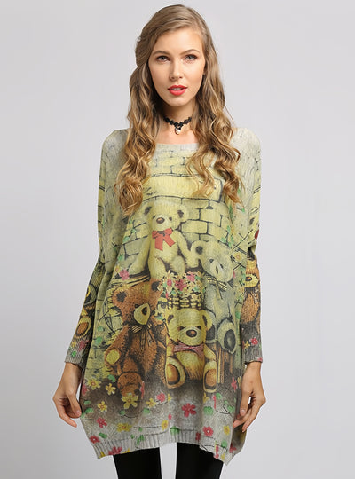 Loose Cartoon Bear Printed Sweater