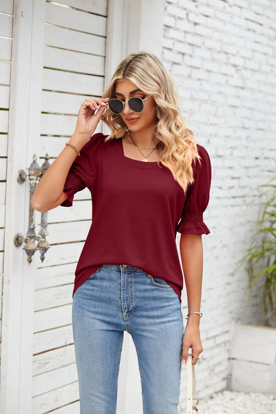 Square Neck Short Sleeve Loose T-shirt