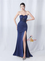Mermaid Strapless Pleats Split Prom Dress
