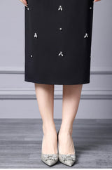 Black Long Sleeve Crystal Mother Of The Bride Dress
