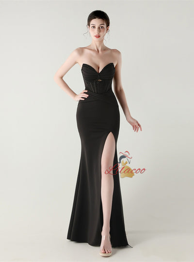 Mermaid Strapless Beading Split Prom Dress