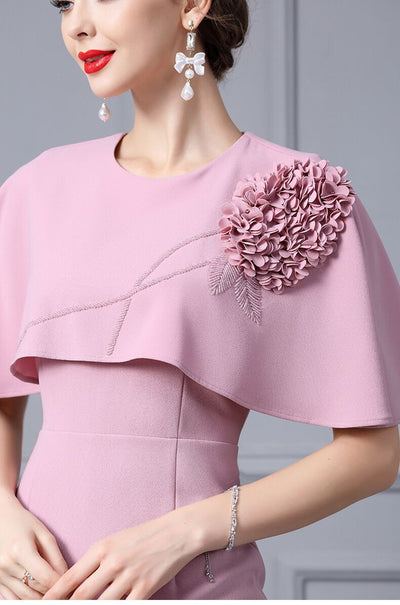 Pink Cloak Style Flower Mother Of The Bride Dress