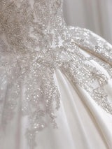 White Satin Strapless Sequins Wedding Dress