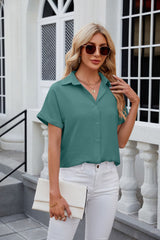Lapel Short Sleeve Loose Chiffon Shirt