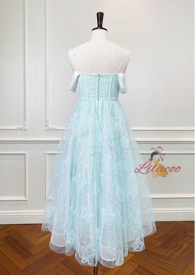 Green Tulle Sequins Straps Prom Dress