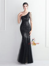 Sequins One Shoulder Beading Prom Dress