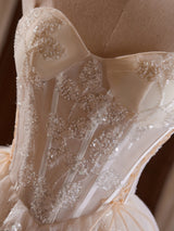 Beige Tulle Beading Homecoming Dress