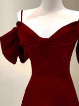 A-Line Burgundy Straps Bow Prom Dress