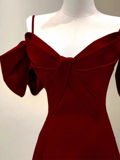 A-Line Burgundy Straps Bow Prom Dress