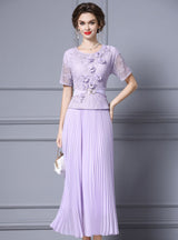 Pink Short Sleeve 3D Flower Mother Of The Bride Dress