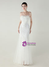 Mermaid Sequins Tulle Strapless Prom Dress