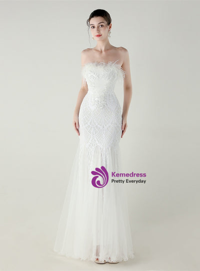 Mermaid Sequins Tulle Strapless Prom Dress