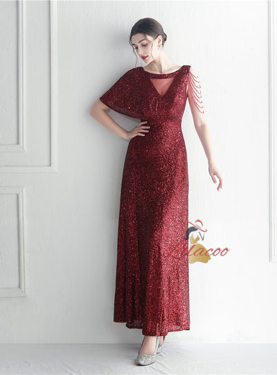 Scoop Neck Sequins Beading Prom Dress