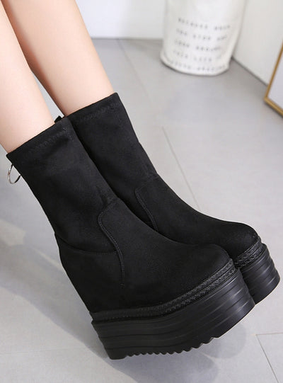Thick-soled Raised Elastic Wedges Booties