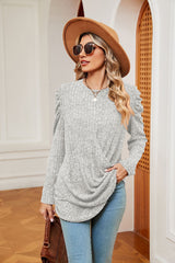 Solid Color Round Neck Twisted Long Sleeve T-shirt