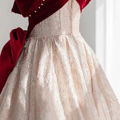 Burgundy Velvet Beading Prom Dress