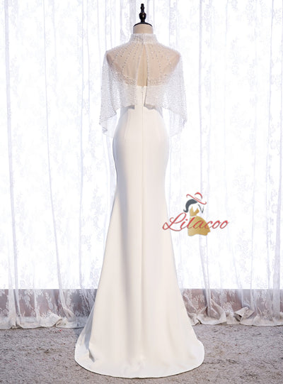 Light Blue Mermaid Prom Dress With Shawl