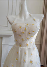 White Tulle Halter Embroidered Dress