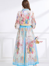 Holiday Lapel Printed Long-sleeved Dress