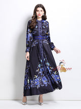 Palace Style Retro Breasted Printed Dress