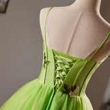 Green Straps Tulle Appliques Homecoming Dress