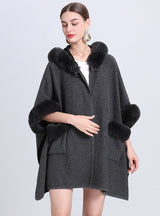 Hooded Loose Pocket Cloak Shawl Coat