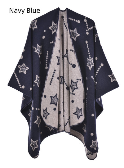 Knitted Split Shawl Double-sided Warm Cloak