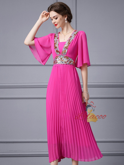 Fuchsia Chiffon Sequins Mother Of The Bride Dress