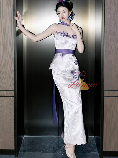 Purple Mermaid Butterfly Prom Dress
