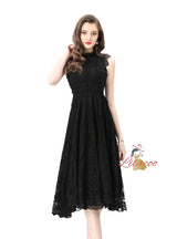 Retro Sleeveless Lace Gauze Long Dress