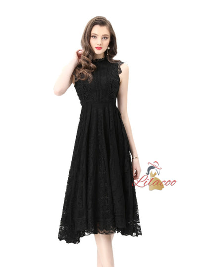 Retro Sleeveless Lace Gauze Long Dress