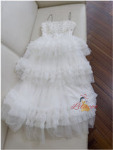 White Tulle Lace Tiers Formal Prom Dress