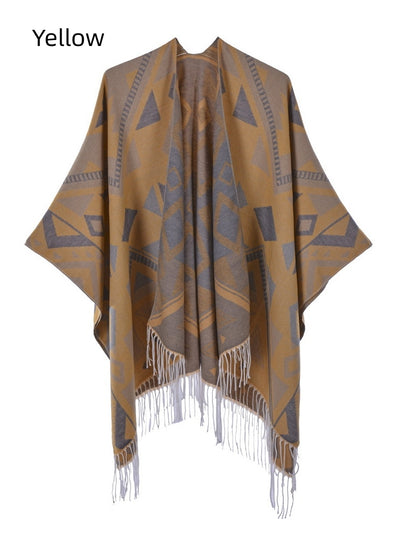 Fringed Split Double-sided Cashmere Shawl Cloak
