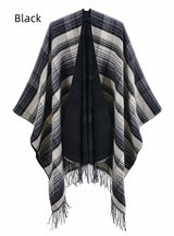Colored Plaid Fringed Warm Shawl Cloak