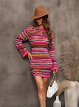 Hollow Stitching Long Rainbow Knit Dress
