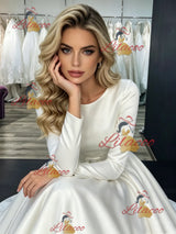 White Satin Long Sleeve Wedding Dress