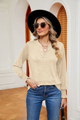 Solid Color V-neck Loose Long Sleeve T-shirt