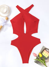 Solid Color One-piece Cross-stitch Empty Bikini