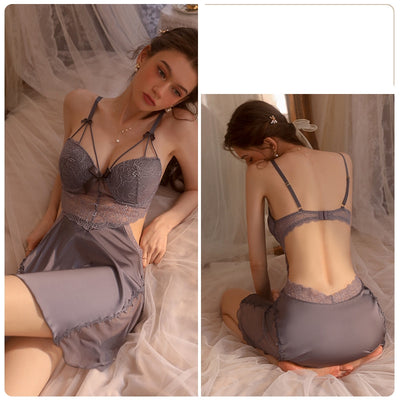 Ring Gathered Lace Halter Nightdress