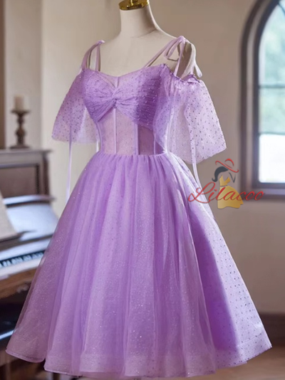 Purple Tulle Spaghetti Straps Homecoming Dress