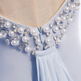 Light Blue Mermaid Beading Backless Prom Dress