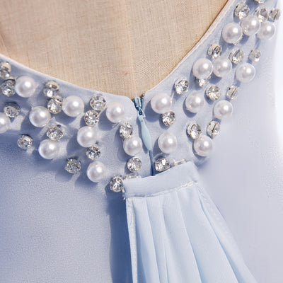 Light Blue Mermaid Beading Backless Prom Dress