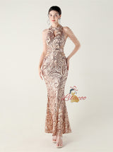 Mermaid Sequins Halter Beading Prom Dress