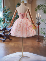 Pink Tulle Strapless Beading Homecoming Dress
