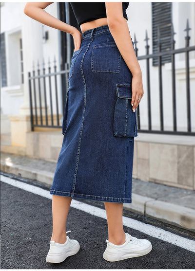 Pocket High Waist Slim Split Skirt