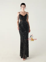 Mermaid Sequins Spaghetti Straps Beading Prom Dress
