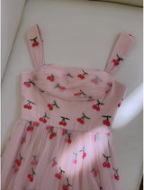 Pink Tulle Embroidered Slim Gauze Dress
