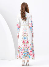 Retro Printed Long Sleeve Slim Dress