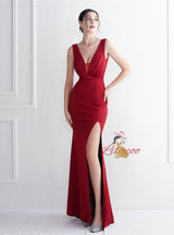 V-neck Pleats Sleeveless Prom Dress